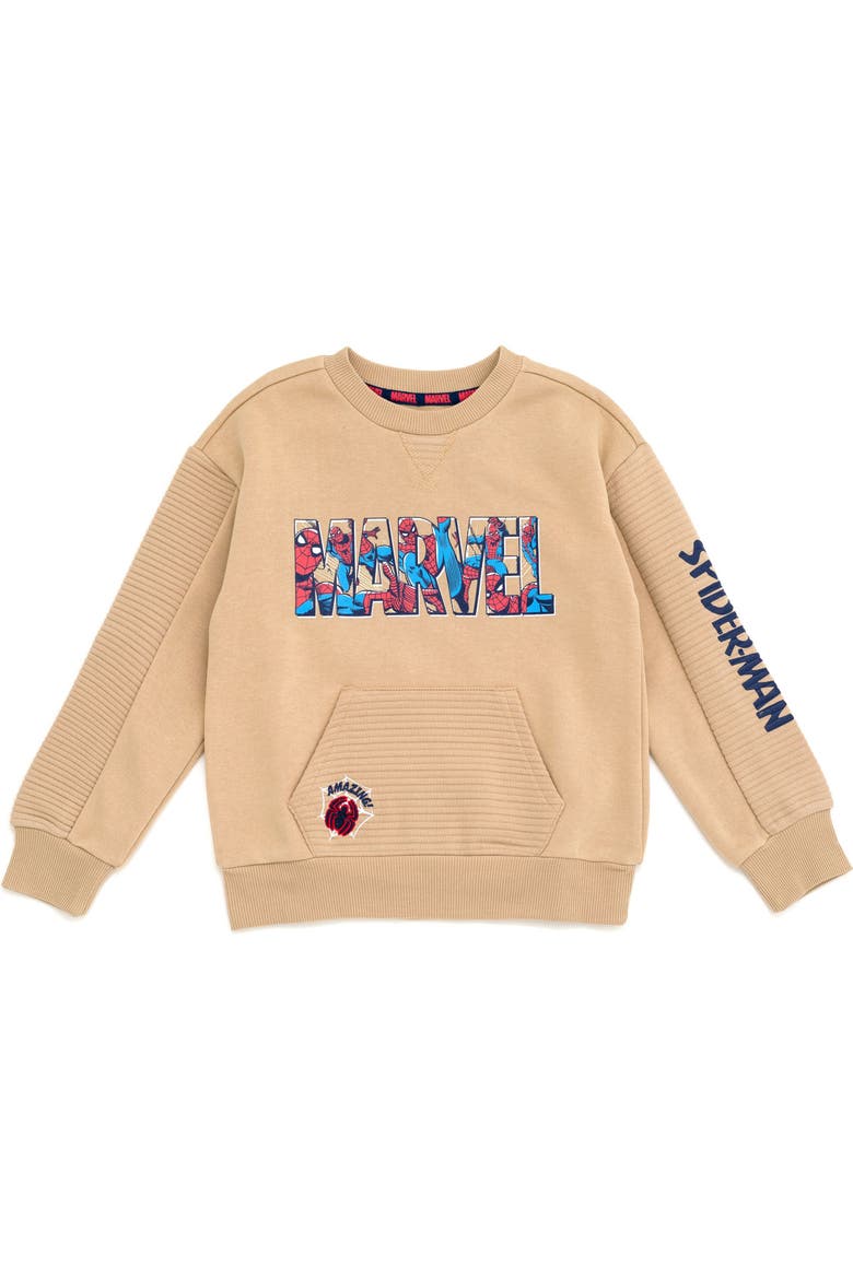 Spider-Man 2-Piece Fleece Sweatshirt and Pants Set, Alternate, color, Spider Man Beige Navy