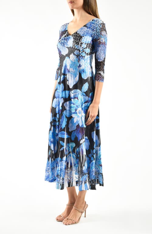 Komarov Lace Sleeve Charmeuse & Chiffon Cocktail Dress In Blue