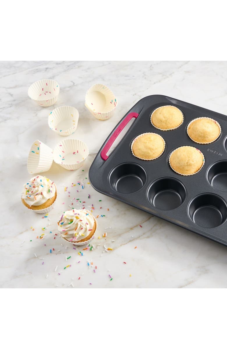 Trudeau Silicone Standard Muffin Baking Cup, White Confetti, Set of 12, Alternate, color,