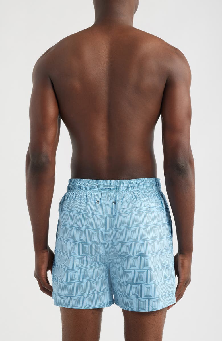Bugatchi Cruz Print Swim Trunks, Alternate, color, Teal