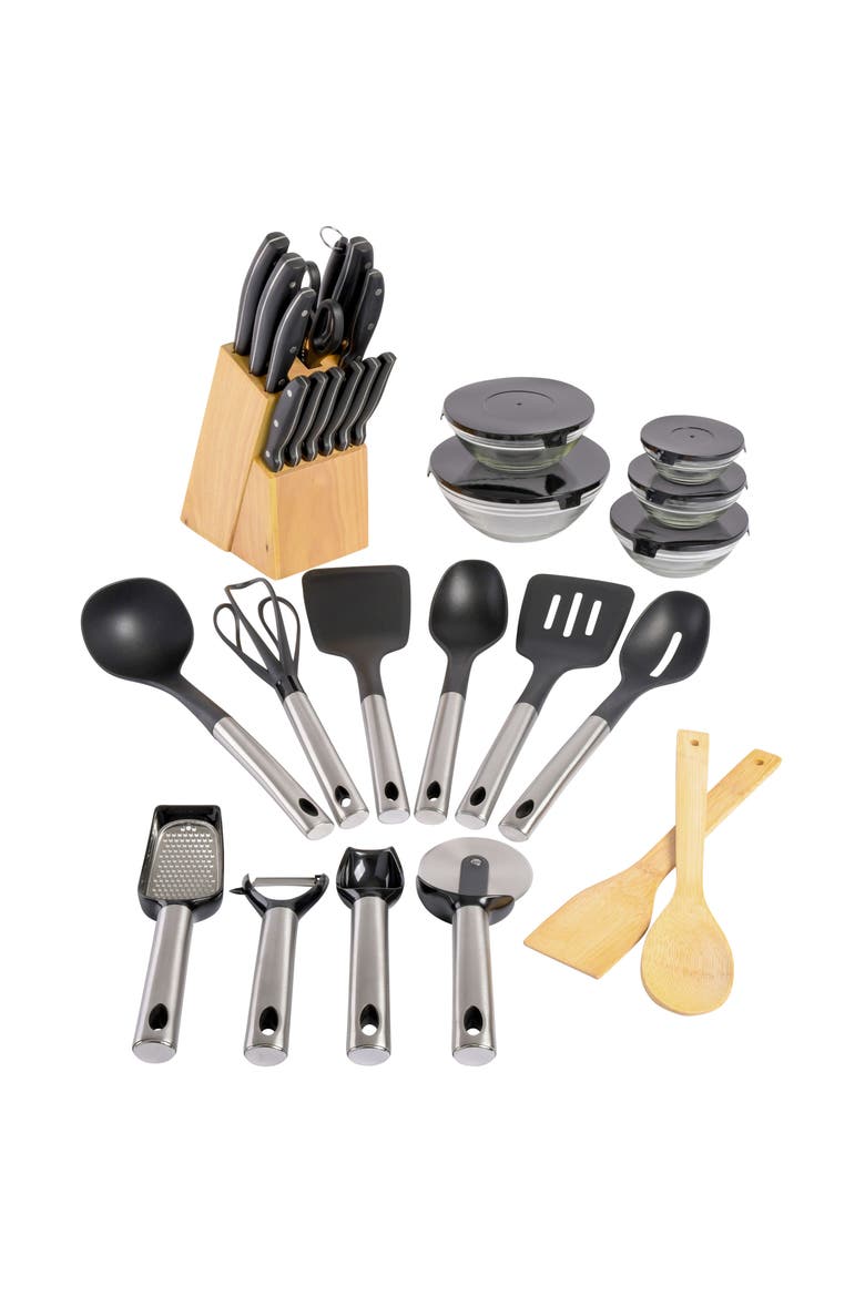 95-Piece Complete Kitchen Set with Cookware, Dinnerware, Flatware & Tools, Alternate, color, Black