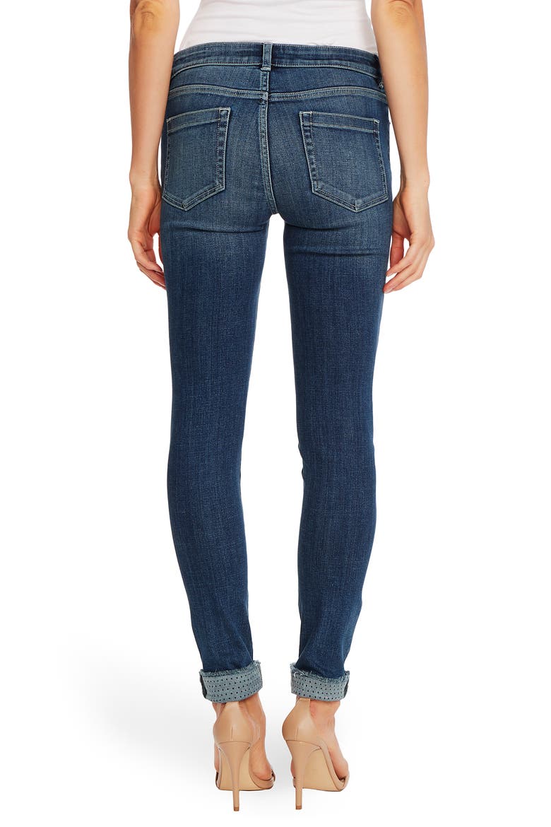 High Waist Polka Dot Cuff Jeans, Alternate, color, TRUE BLUE