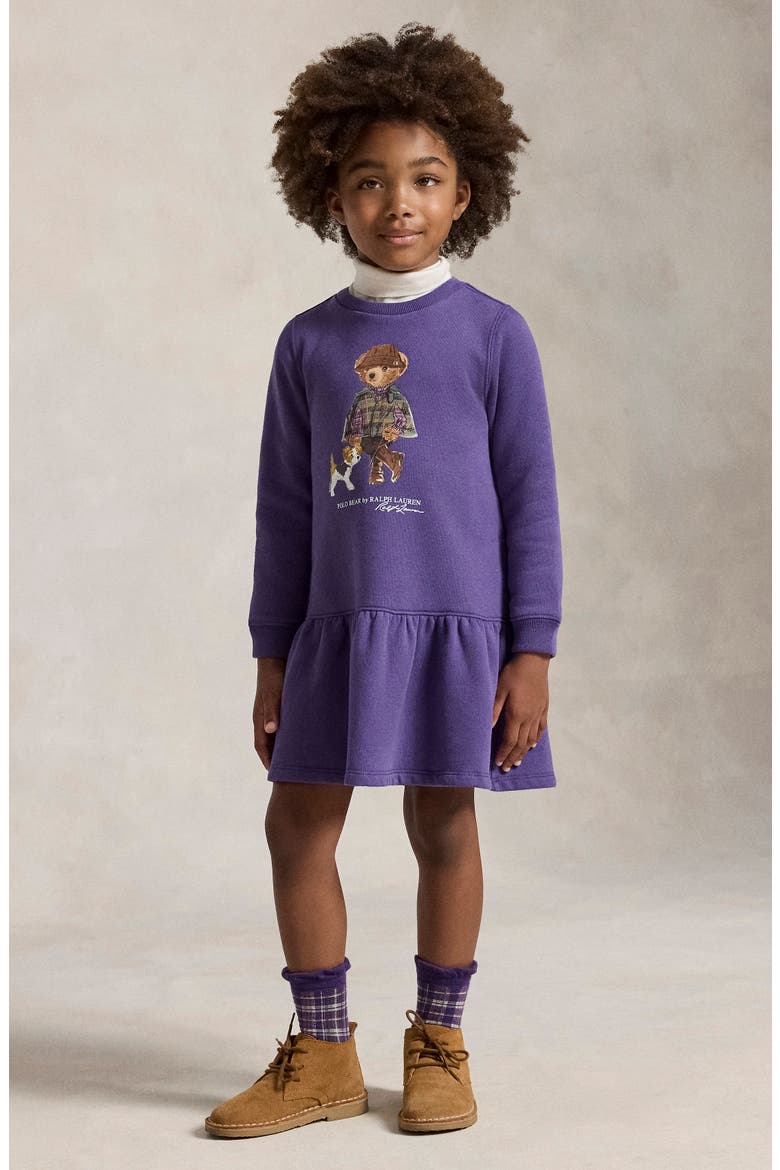 Kids' Polo Bear Fleece Dress, Alternate, color, PURPLE