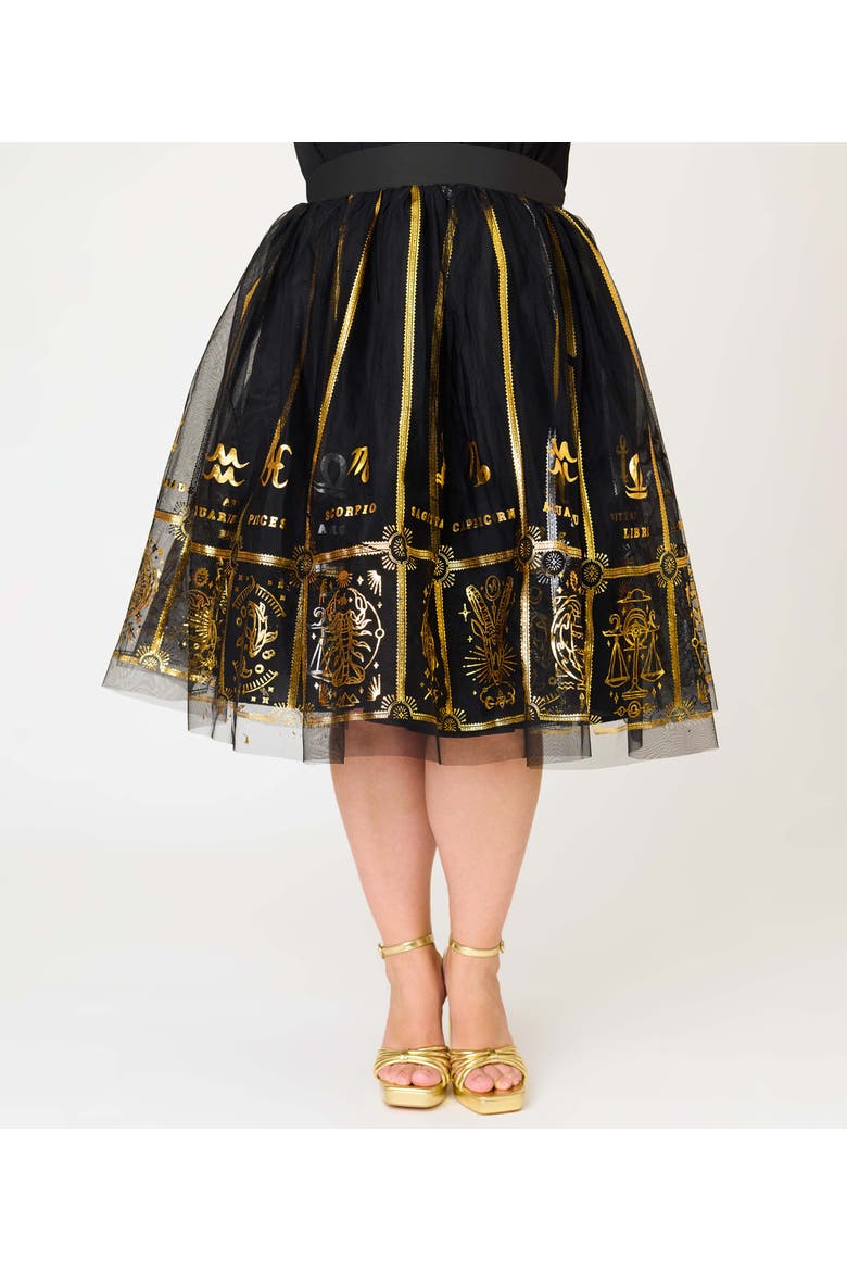 Plus Size Brilliance Swing Skirt, Alternate, color, Black Zodiac Sign Print