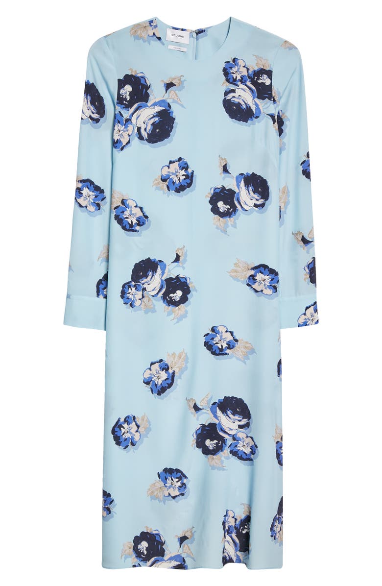 St. John Collection Rose Print Long Sleeve Silk Blend Midi Dress, Alternate, color, 