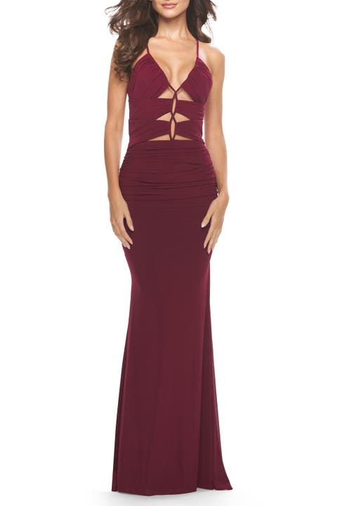 Unique Cut Out Net Jersey Prom Dress