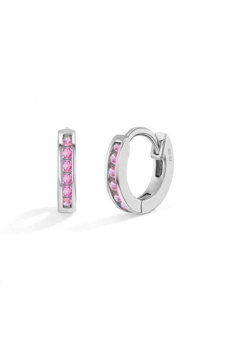 Small Channel Pink CZ Hoop Earrings, Main, color, Pink