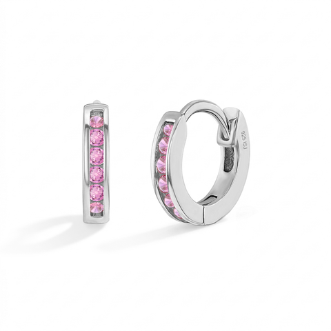 Small Channel Pink CZ Hoop Earrings