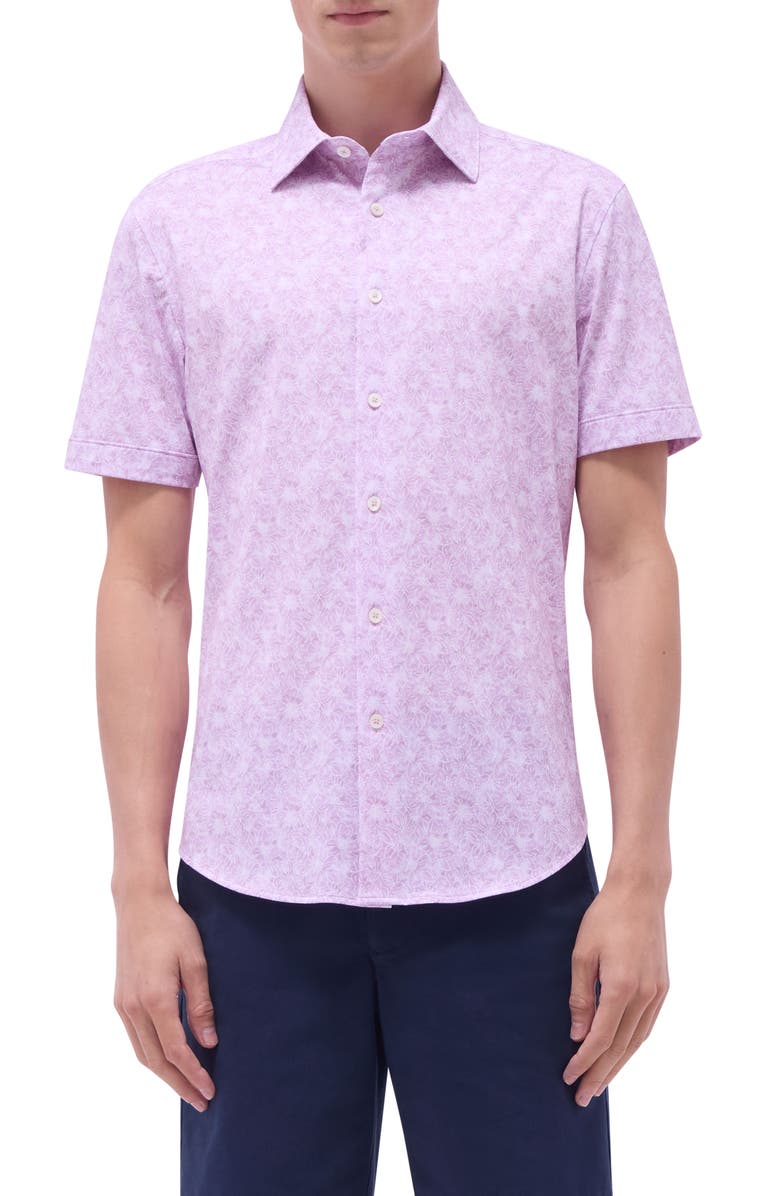 Bugatchi Miles OoohCotton<sup>®</sup> Floral Short Sleeve Button-Up Shirt, Main, color, Pink