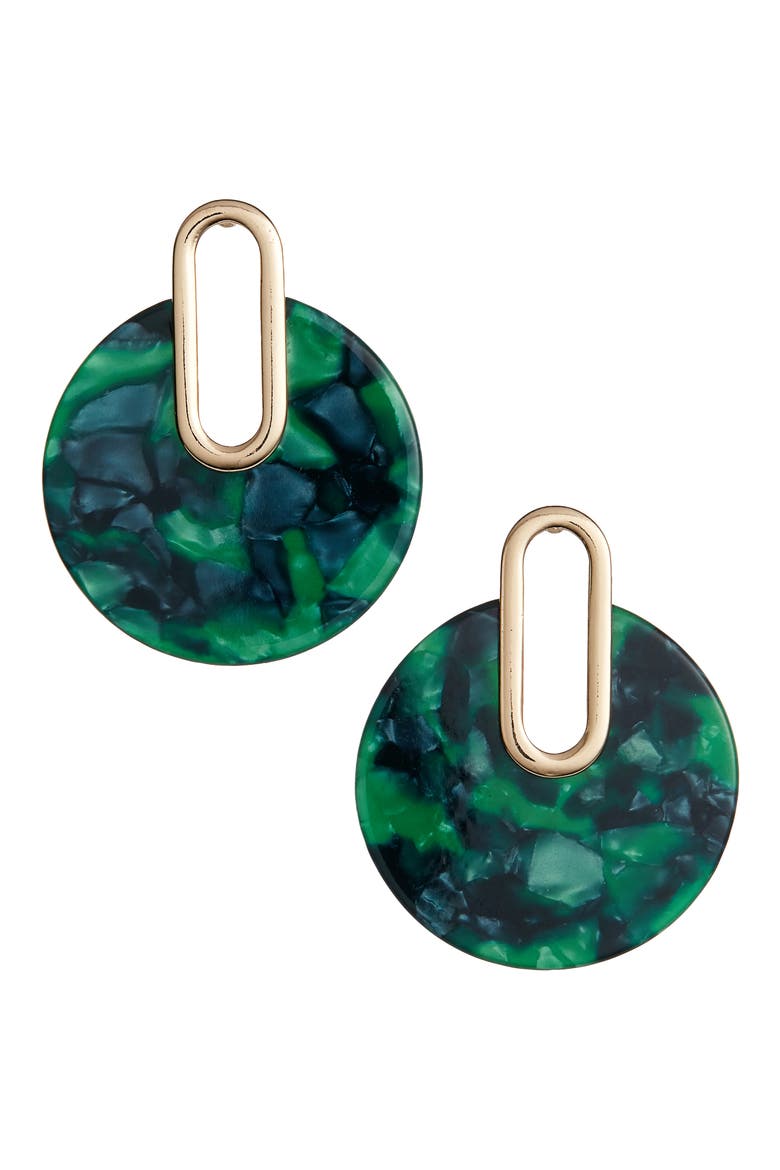 Metal Post Marbled Earrings, Main, color, GREEN/ BLUE