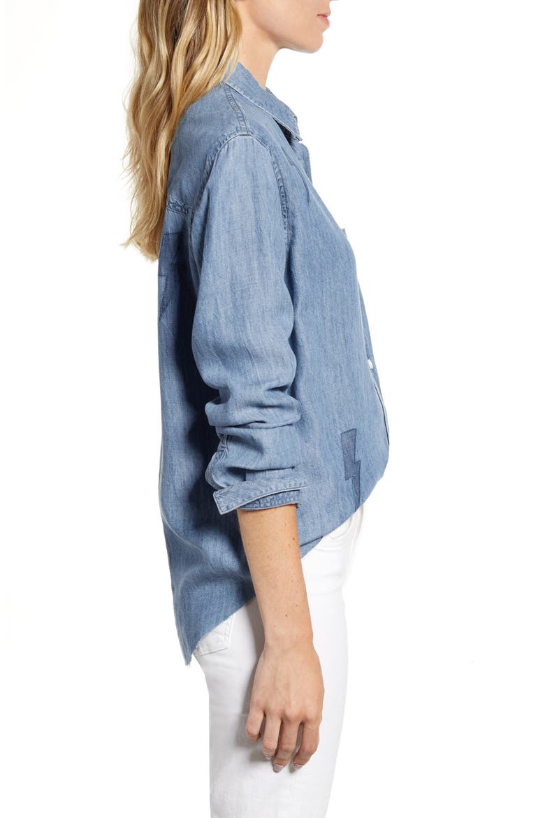 Ingrid Raw Hem Chambray Shirt, Alternate, color, MEDIUM VINTAGE LIGHTNING BOLTS
