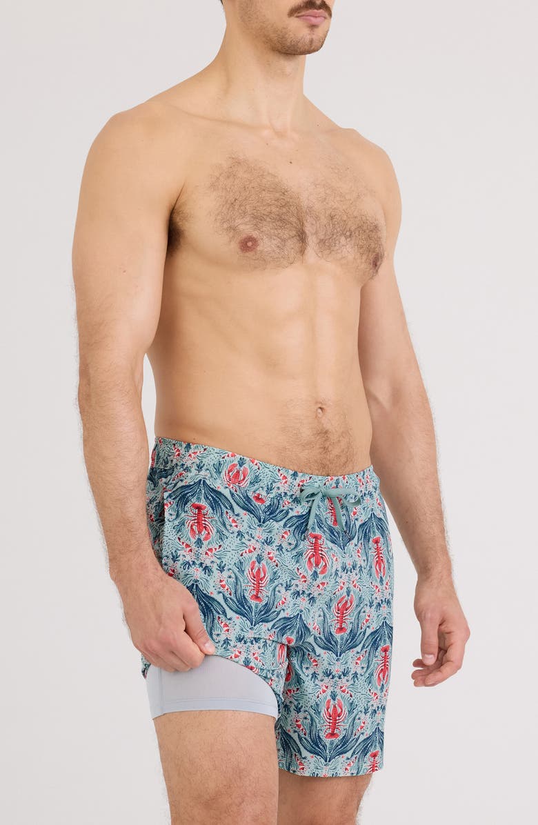 SAXX Oh Buoy 2N1 7-Inch Volley Swim Trunks, Alternate, color, Lobster Flourish-Mint