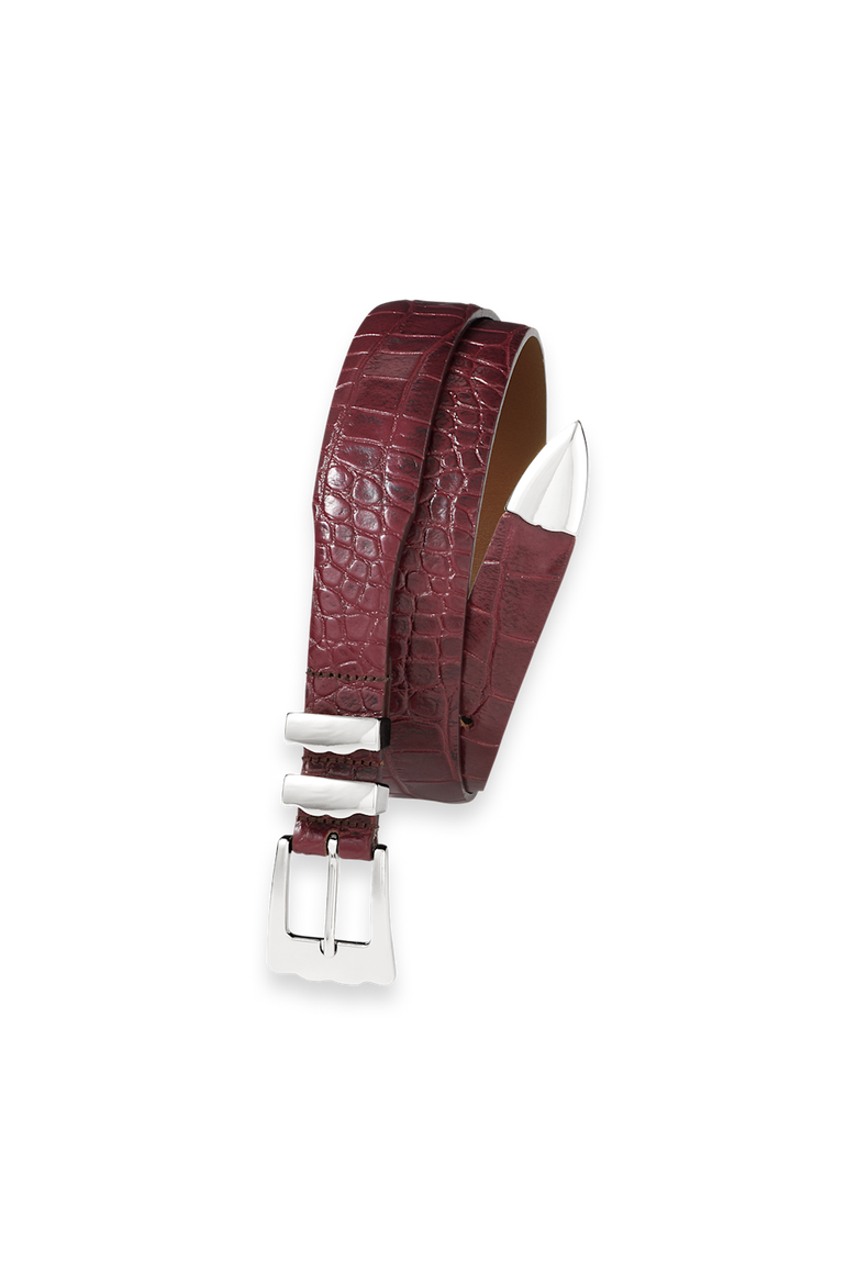 Crocodile Embossed With Metal Keeper & Tip Belt, Main, color, Cordovan