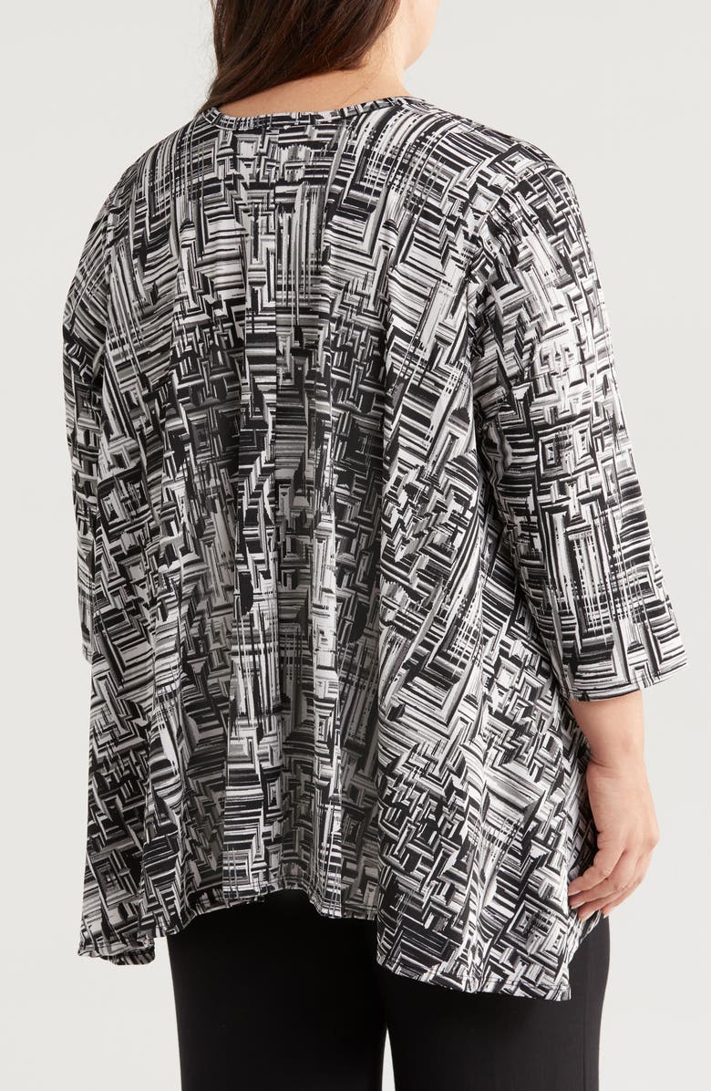 24seven Comfort Apparel Abstract Print Open Front Cardigan, Alternate, color,