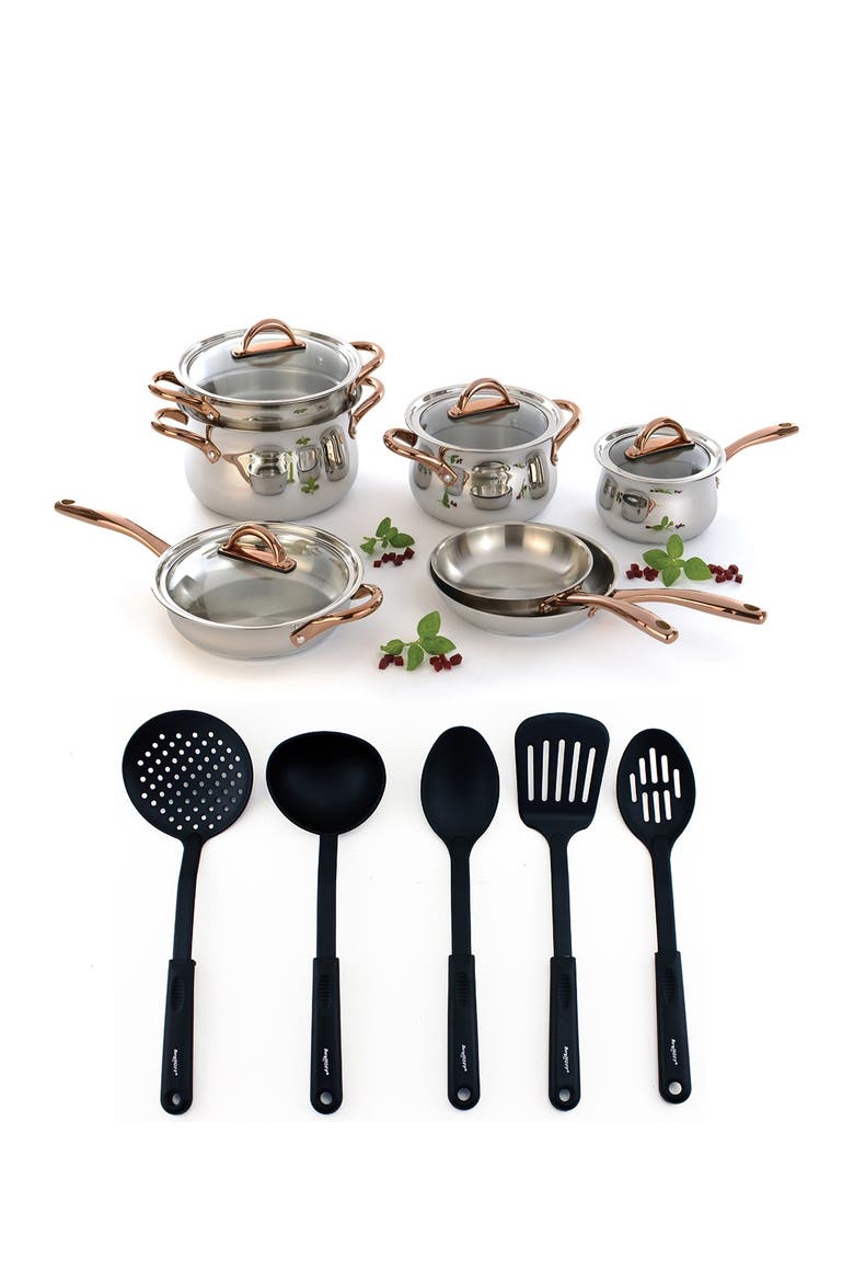 Ouro Gold 17-Piece Set with Glass Lids, Main, color, SILVER/ROSE GOLD/BLACK