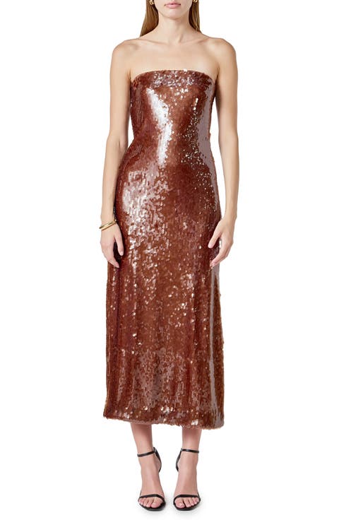 Sequin Strapless Midi Dress