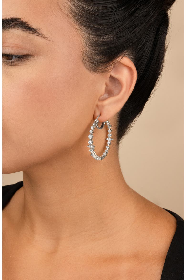 Aaliyah Cubic Zirconia Hoop Earrings, Alternate, color, SILVER