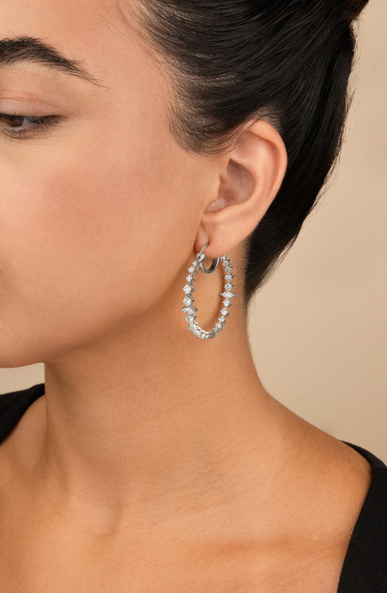 Sterling Forever Aaliyah Cubic Zirconia Hoop Earrings, Alternate, color, Silver