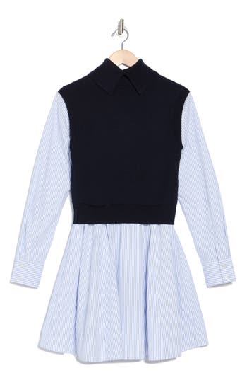 Derek Lam 10 Crosby Cressida Mixed-media Dress In Midnight/stripe