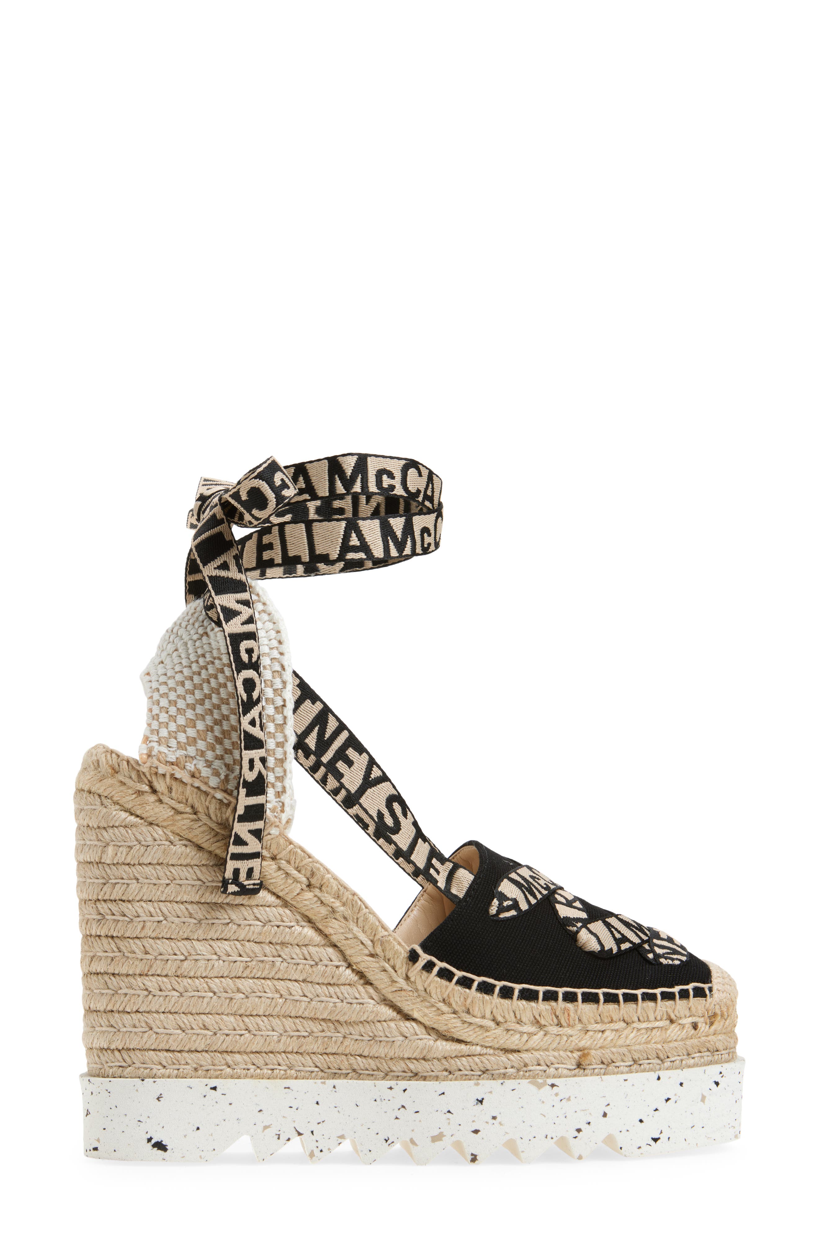 Stella McCartney Gaia Logo Strap Organic Canvas Platform Wedge Espadrille, Alternate, color, 