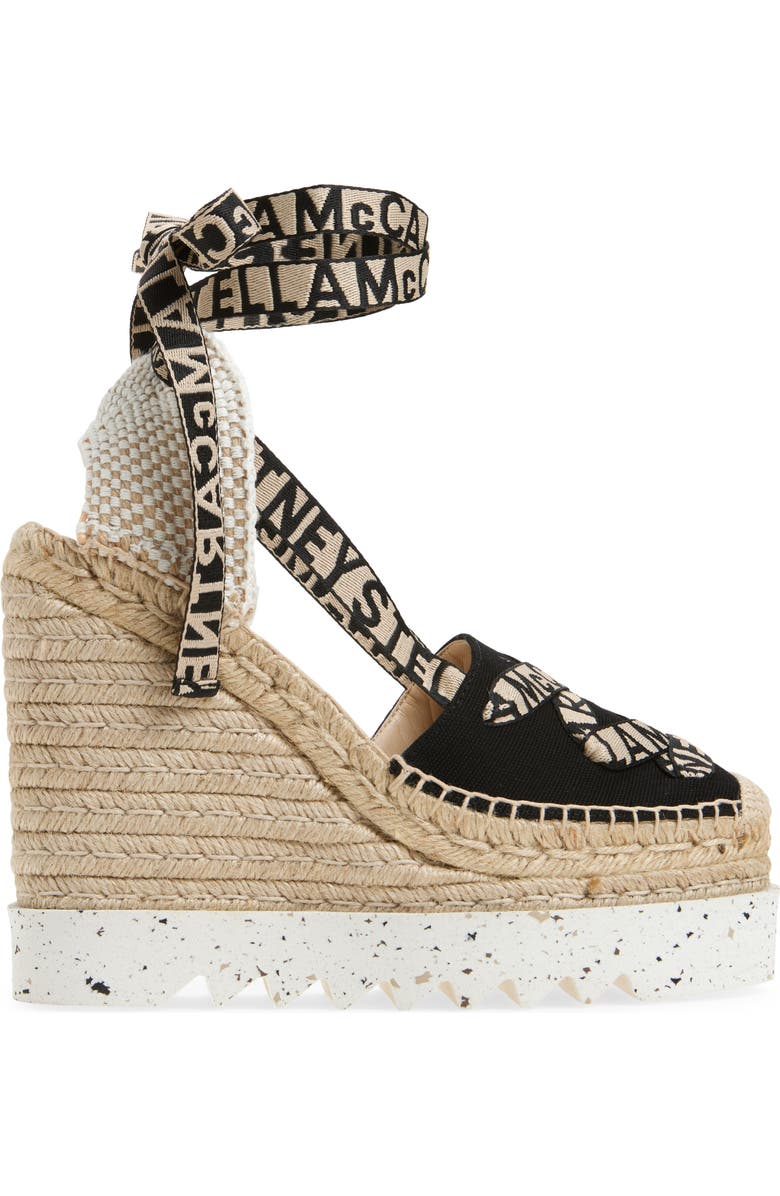 Stella McCartney Gaia Logo Strap Organic Canvas Platform Wedge Espadrille, Alternate, color,