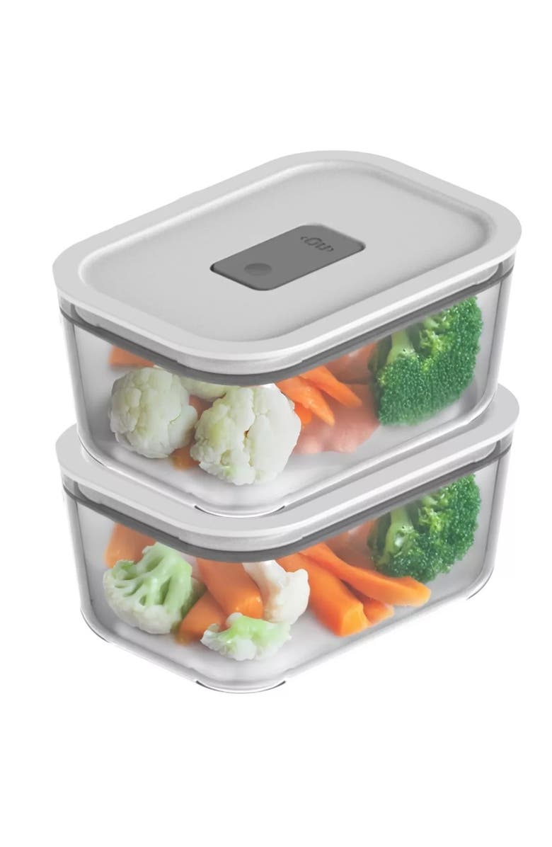 OU Stackable Airtight Glass Food Storage Container Set with Microwave Valve and Leak Proof Lid, 4 Piece, Main, color, Clear With White Lid