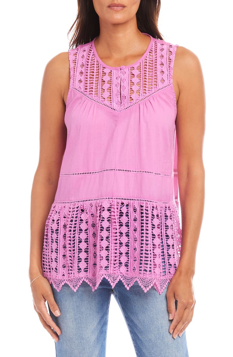 Karen Kane Lace Trim Sleeveless Top, Main, color, Pink