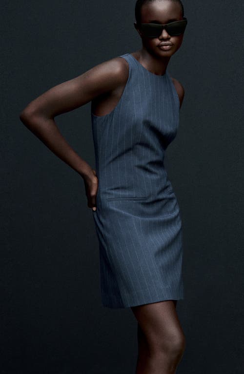 Mango Pinstripe Sleeveless Minidress In Dark Navy