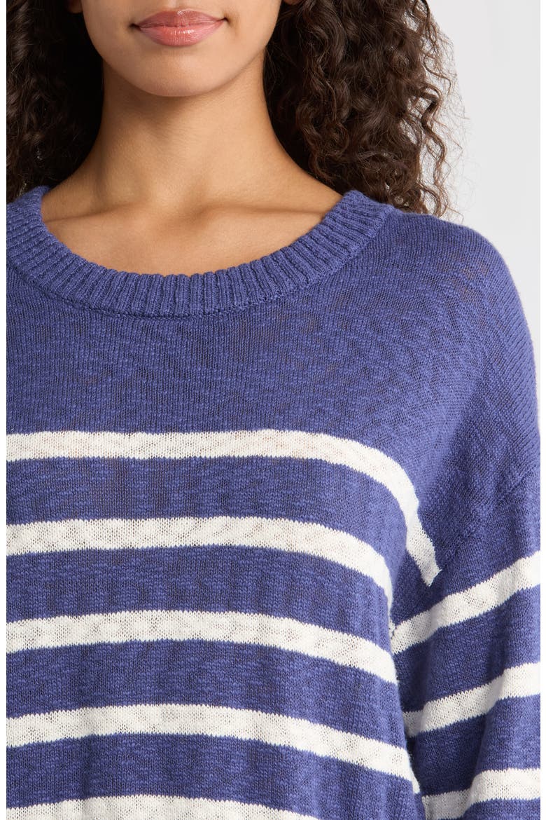 Sea Breeze Placed Stripe Cotton Crewneck Sweater, Alternate, color, NAVY/ WHITE STRIPE