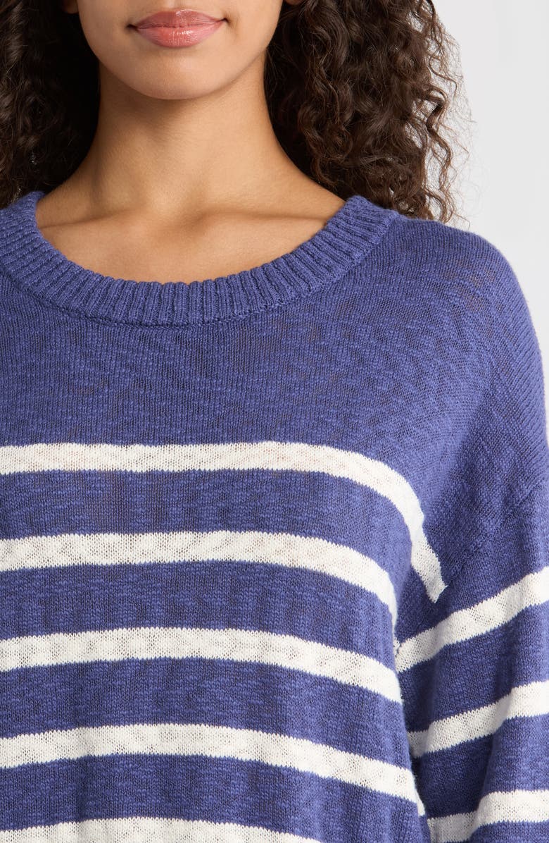 Marine Layer Sea Breeze Placed Stripe Cotton Crewneck Sweater, Alternate, color, Navy/ White Stripe