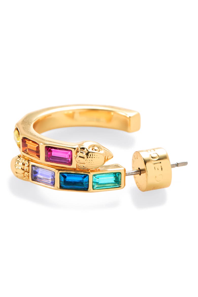 Baguette Stone Small Hoop Earrings, Alternate, color, GOLD/ MULTI