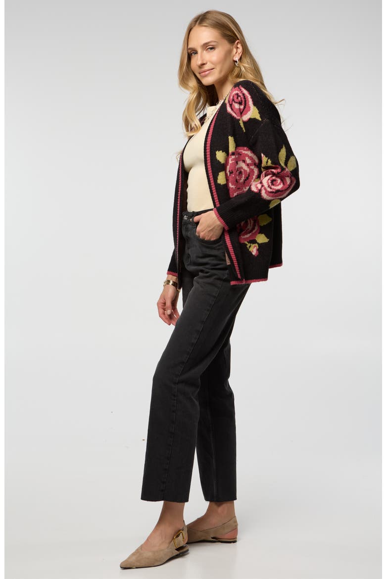 Rose Motif Cardigan, Alternate, color, BLACK