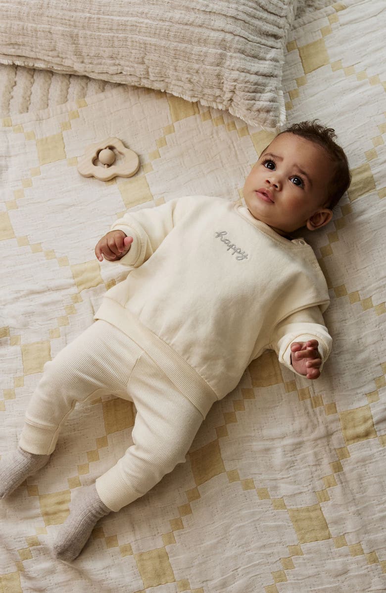 NEXT Happy Sweatshirt & Rib Leggings Set, Alternate, color, Neutral