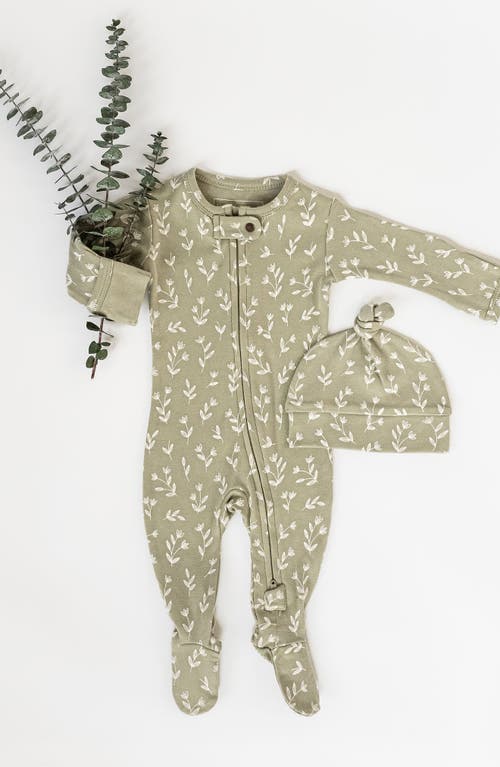 L'ovedbaby Print Organic Cotton Two-way Zip Footie In Seafoam Bloom