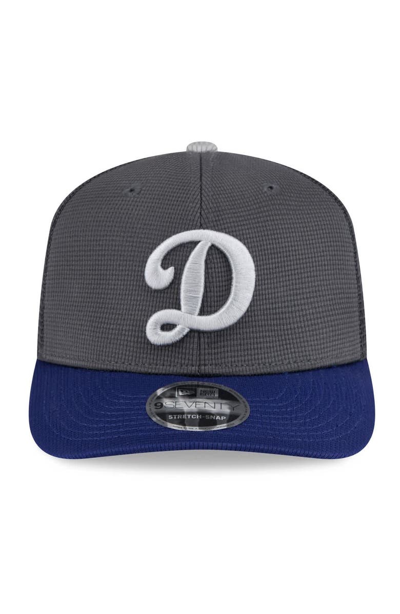 New Era Men's New Era  Gray/Royal Los Angeles Dodgers 2025 Batting Practice 9SEVENTY Stretch-Snap Trucker Hat, Alternate, color, 