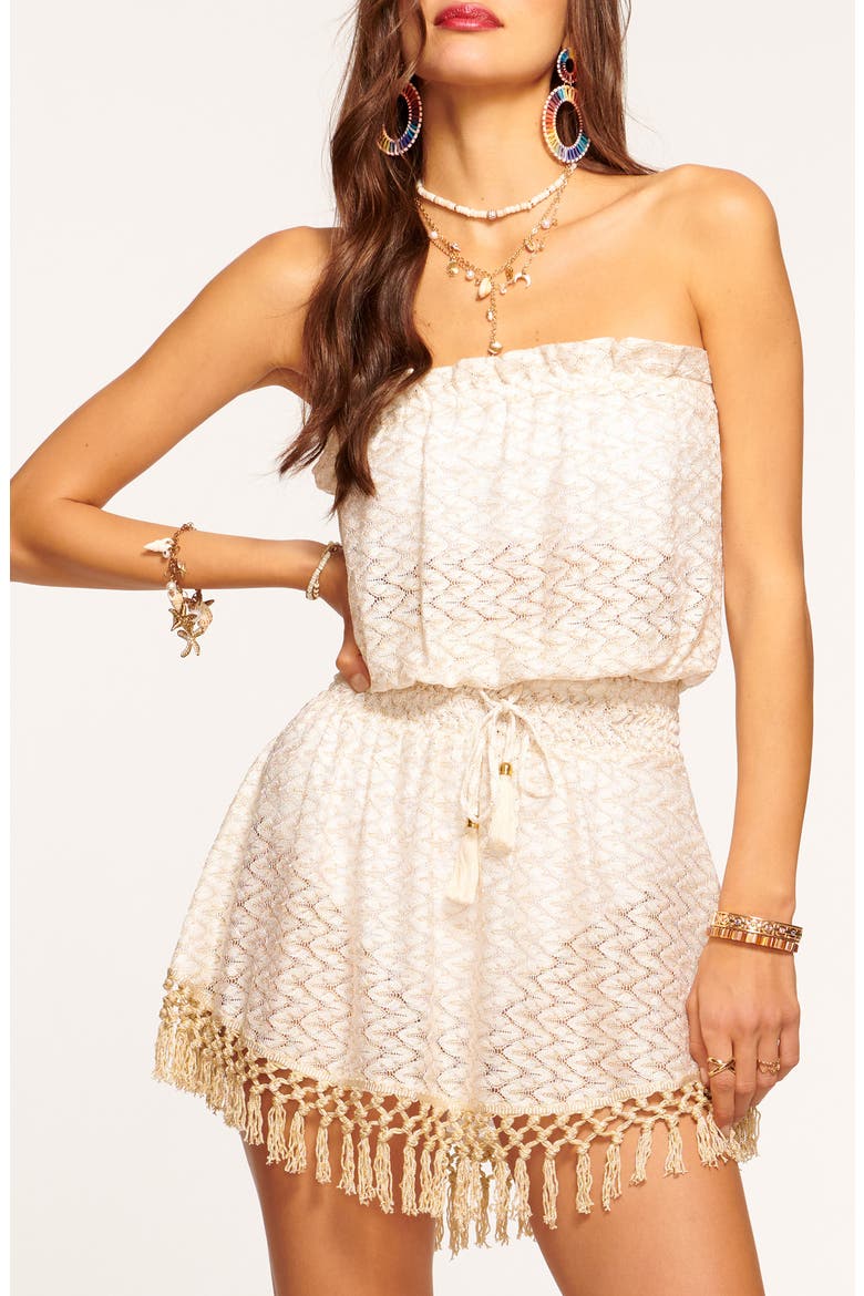 Lauryn Strapless Fringe Hem Minidress, Alternate, color, WHITE GOLD ZIGZAG