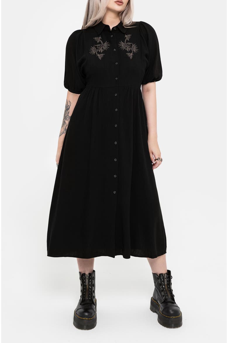 Dionaea Midi Shirt Dress, Main, color, Black