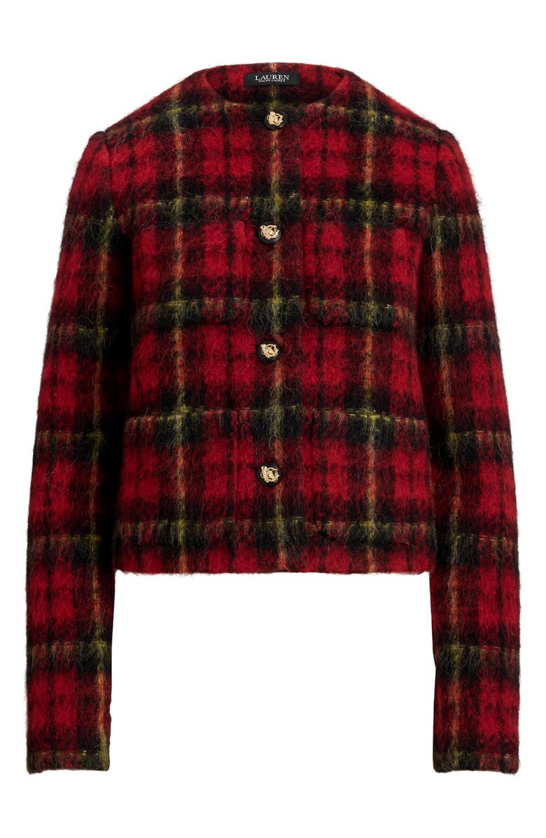 Lauren Ralph Lauren Plaid Crop Jacket, Alternate, color, Red/ Black/ Yellow Multi