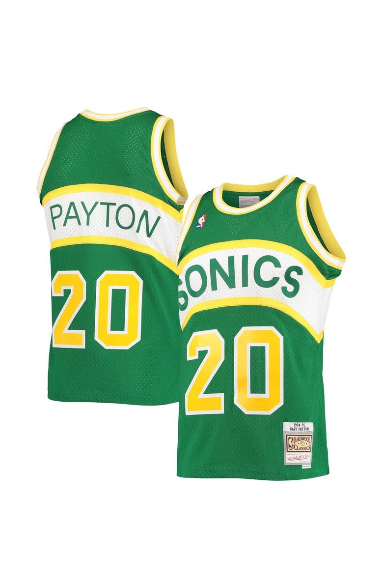 Mitchell & Ness Men's Mitchell & Ness Gary Payton Green Seattle SuperSonics 1994-95 Hardwood Classics Swingman Player Jersey, Main, color, 