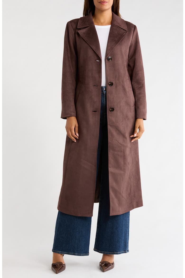 Long Faux Suede Belted Jacket, Alternate, color, DK BROWN