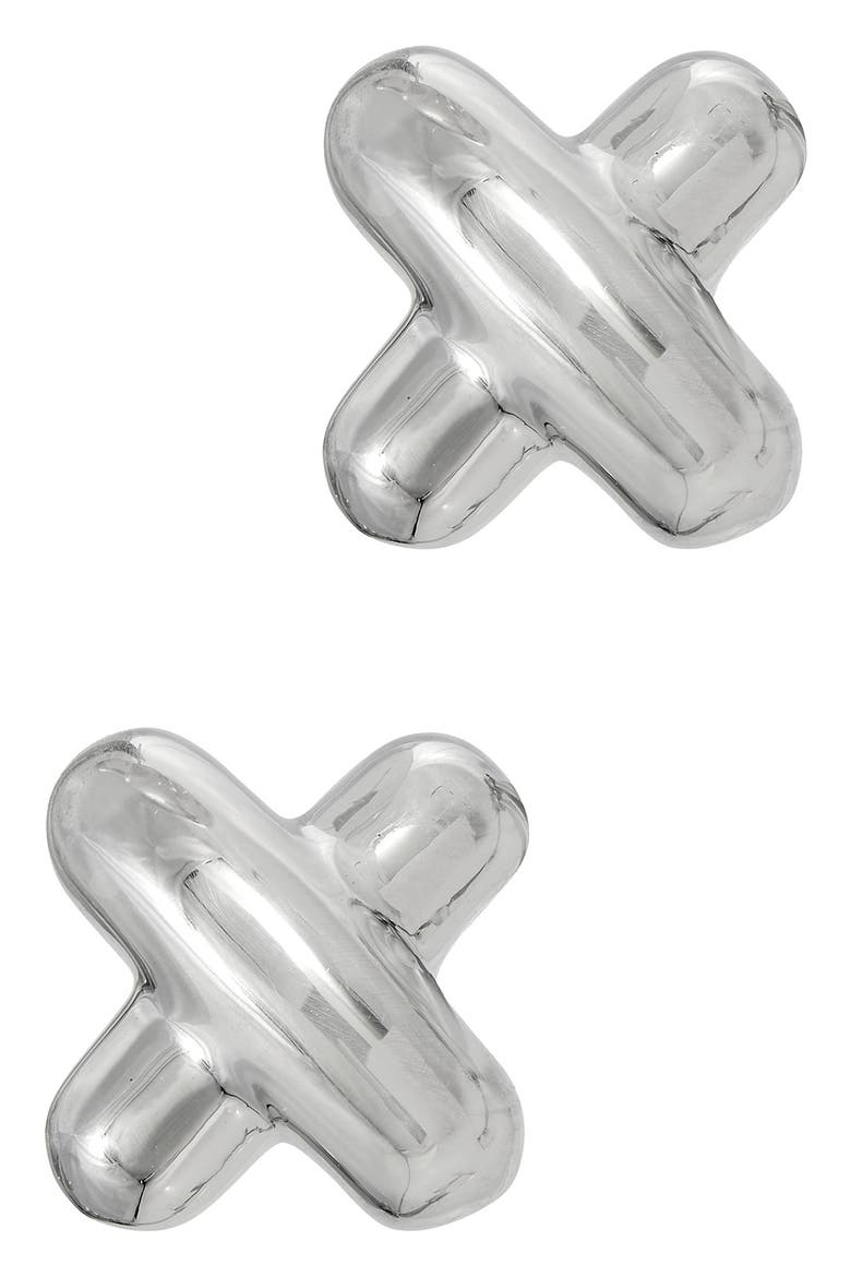 Puffy X Stud Earrings, Main, color, SILVER