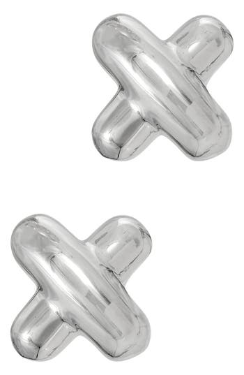 Savvy Cie Jewels Puffy X Stud Earrings In Silver