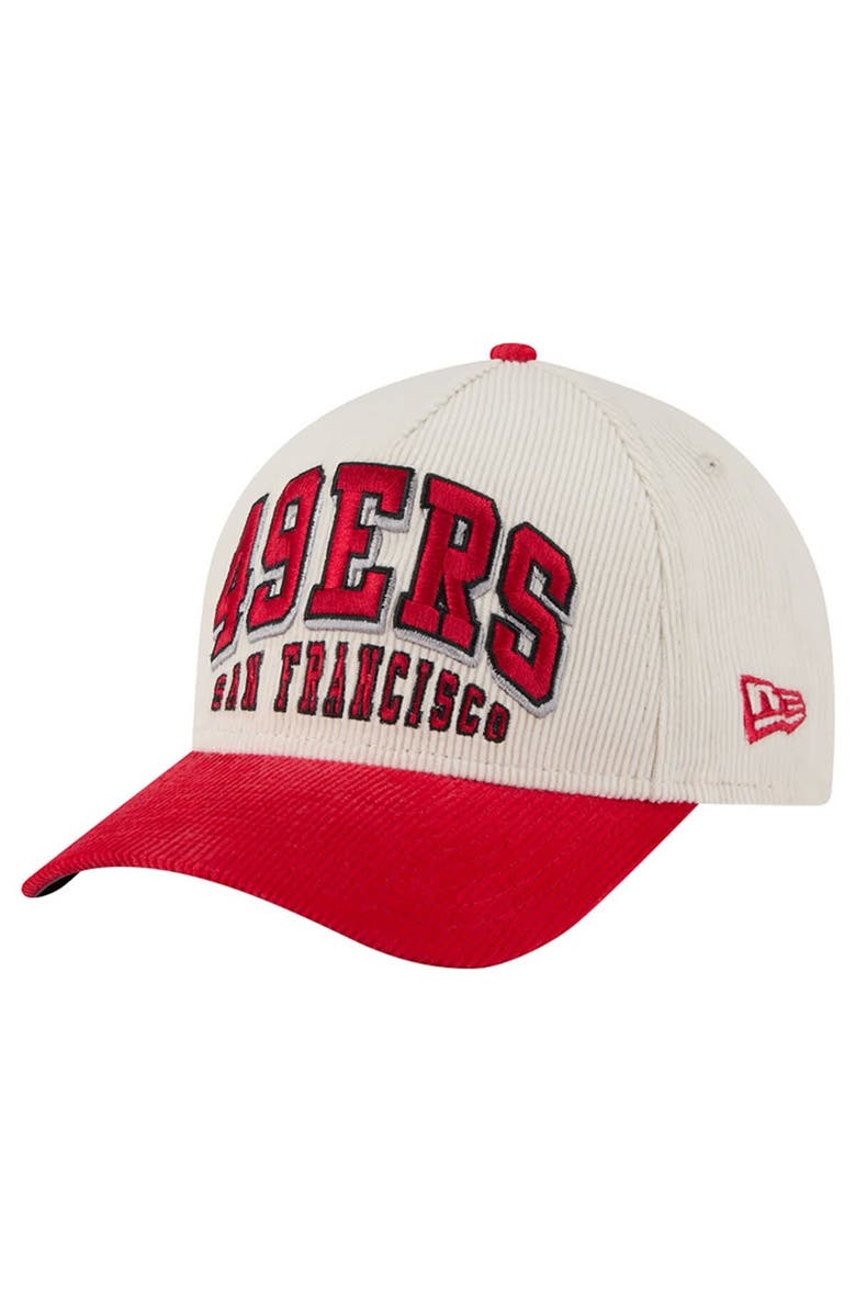 New Era Men's New Era  Cream/Scarlet San Francisco 49ers  Two-Tone Sided Corduroy 9FORTY A-Frame Adjustable Hat, Alternate, color, Cream