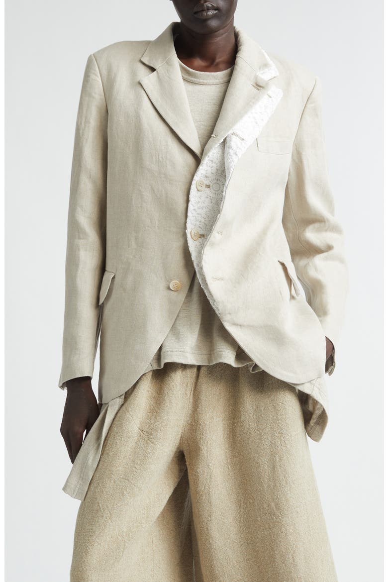 Deconstructued Single Breasted Linen Herringbone Blazer, Main, color, ECRU X OFF-WHITE
