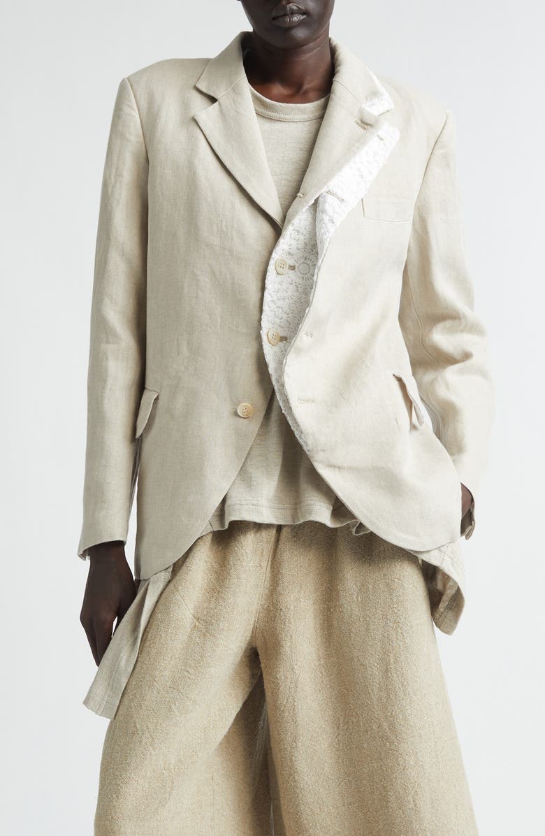 Comme des Garçons Deconstructued Single Breasted Linen Herringbone Blazer, Main, color, Ecru X Off-White