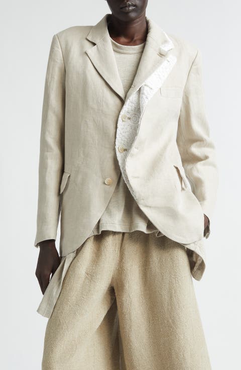 Deconstructued Single Breasted Linen Herringbone Blazer