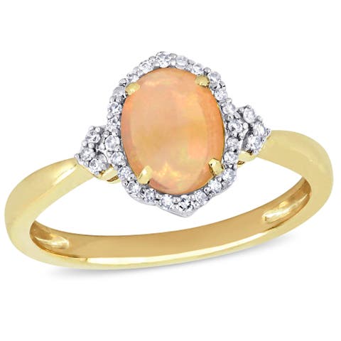 Opal & Diamond Halo Vintage Ring 10k