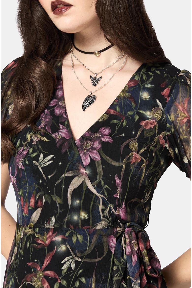 Elide Black Orchid Wrap Midi Dress, Alternate, color, Black