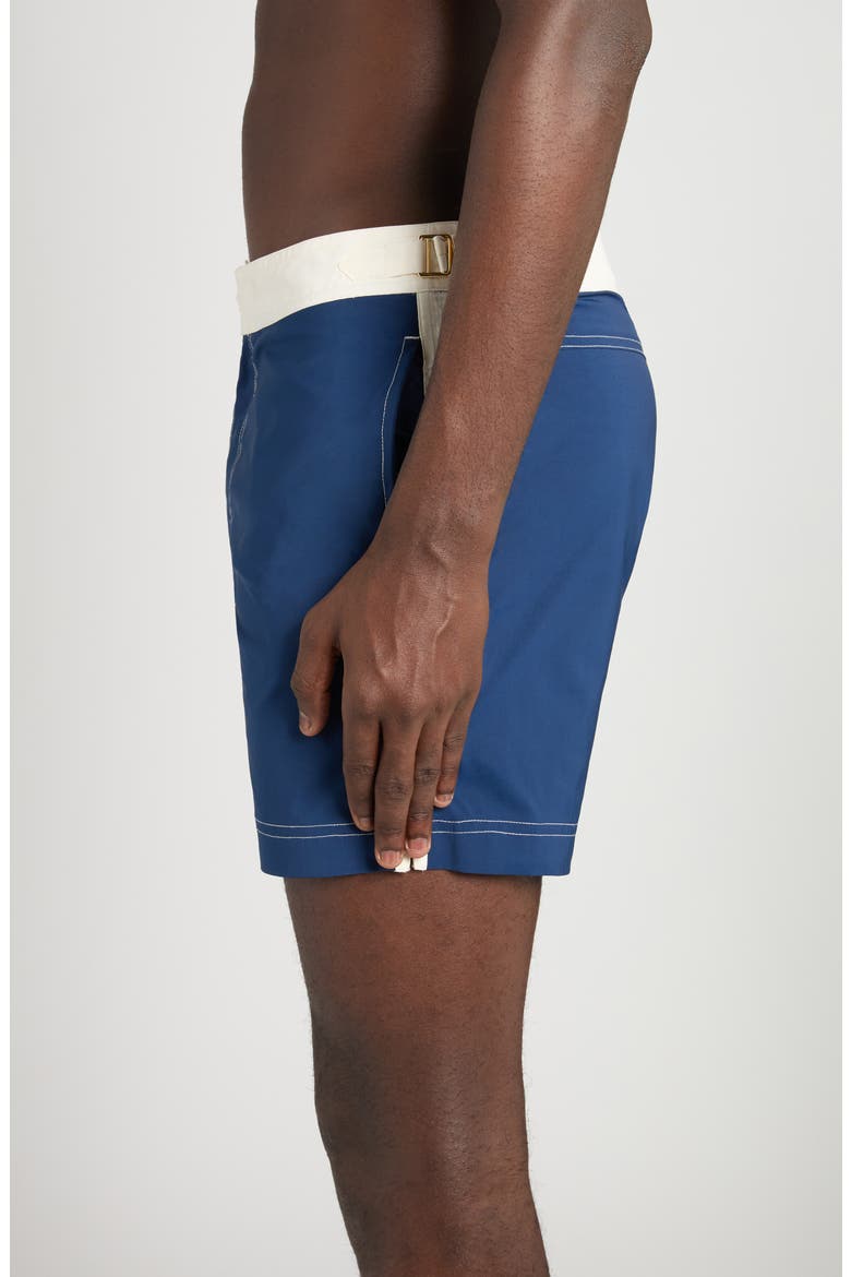 Microcompact Poplin Swim Trunks, Alternate, color, X7BAW DARK BLUE/ WHITE