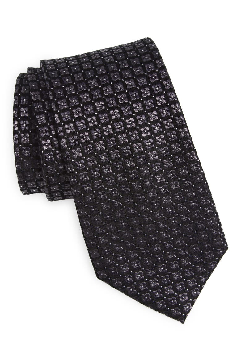 Geometric Print Silk Tie, Main, color, BLACK